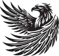 Black Color Bald Eagle Silhouette Vector Illustration, Solid White Background. minimal vector design