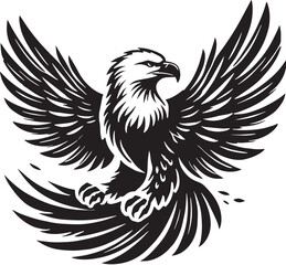 Black Color Bald Eagle Silhouette Vector Illustration, Solid White Background. minimal vector design