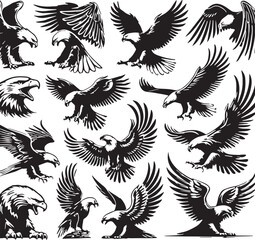 Black Color Bald Eagle Silhouette Vector Illustration, Solid White Background. minimal vector design