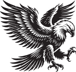 Black Color Bald Eagle Silhouette Vector Illustration, Solid White Background. minimal vector design