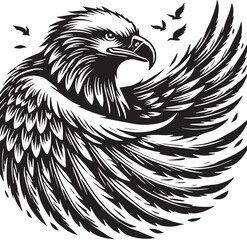 Black Color Bald Eagle Silhouette Vector Illustration, Solid White Background. minimal vector design