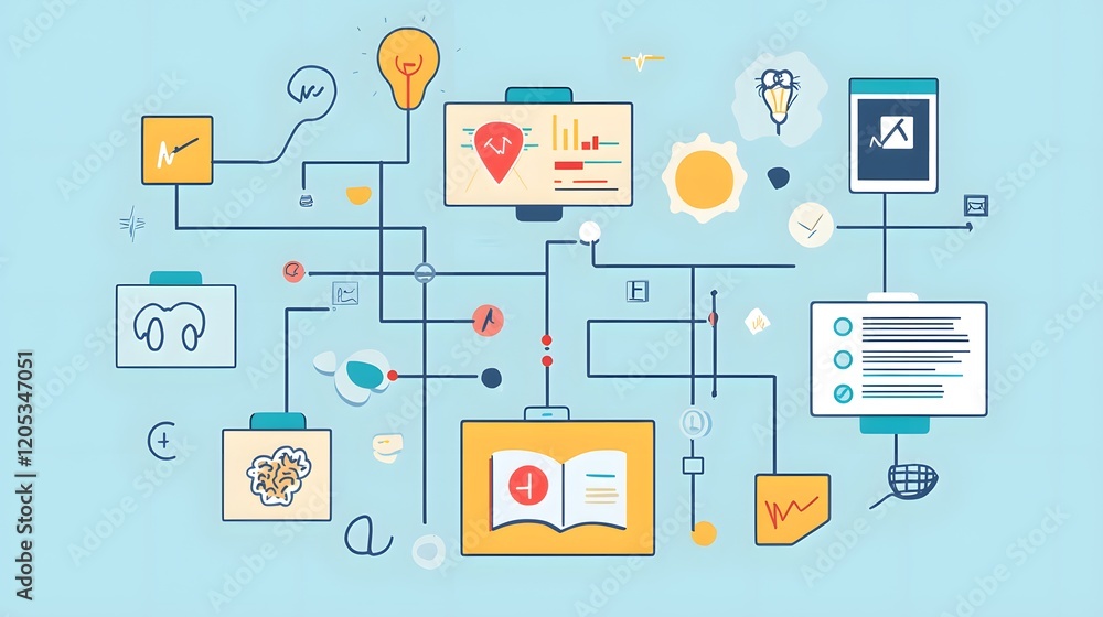 Fototapete a flowchart showing the process of conducting an FBA, with visual elements representing the identification of triggers and functions of behaviors, creating a clear and informative layout