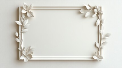 Elegant white floral frame with embossed leaves on a soft background, perfect for creative projects and designs.