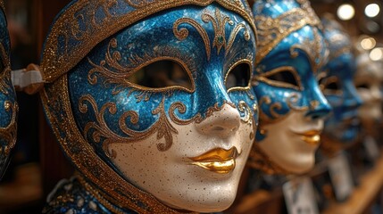 Fototapeta premium Two people wearing masks, one close-up shot