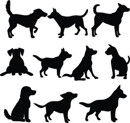 Dog Pose Silhouette Icons - Creative Vector Clipart Collection