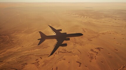 A photo of a sleek jet airliner casting a long
