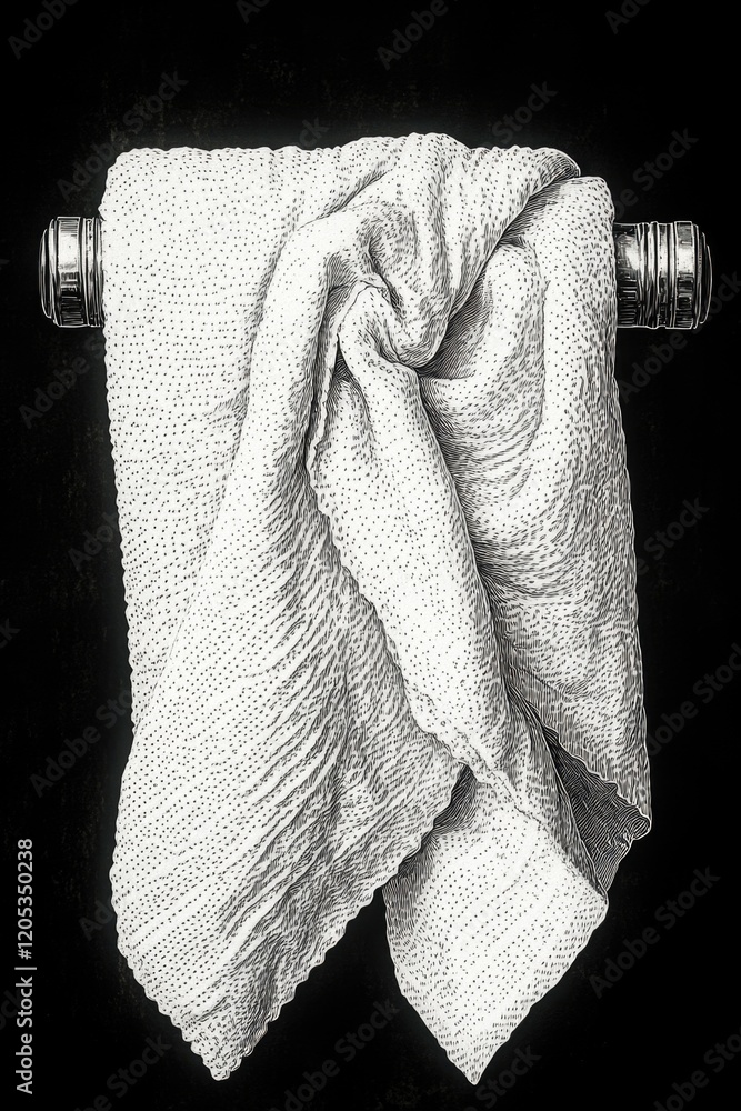 Poster a simple image of a towel hanging from a towel rack in monochrome