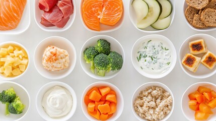 A detailed look at portion control, featuring a variety of food items measured precisely, showcasing the importance of portion sizes