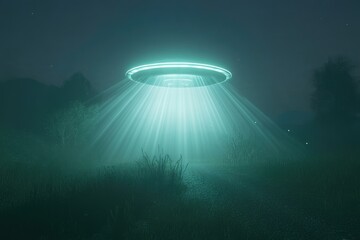 UFO Hovering Over a Dark Countryside