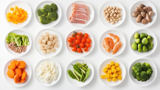 Naklejki A detailed look at portion control, featuring a variety of food items measured precisely, showcasing the importance of portion sizes