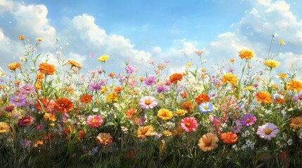 Obraz premium Vibrant Wildflowers Bloom Under a Sunny Sky