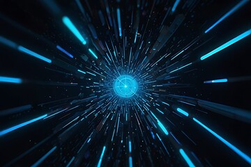Fototapeta premium A dynamic visualization of light streaks converging towards a central point, suggesting motion.
