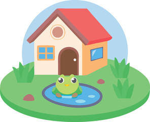 Cartoon House by the Lake – Free SVG Design