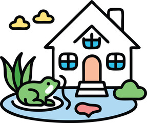 Cartoon House by the Lake – Free SVG Design