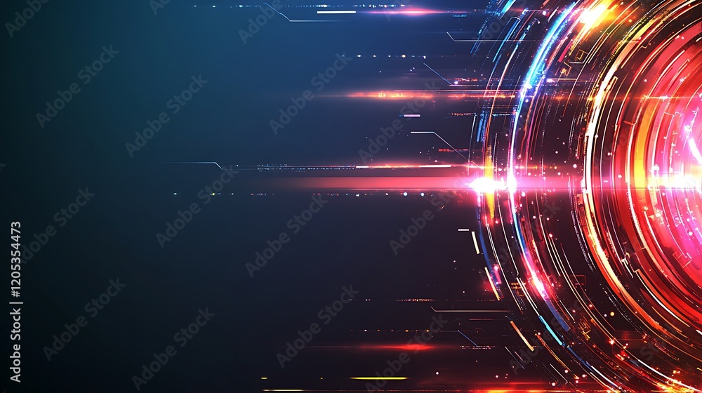 Poster Abstract Technology Background Futuristic Red and Blue Circular Design with Glowing Lines and