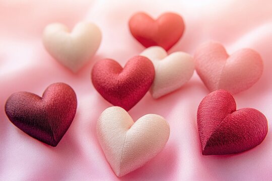 A close-up view of a bunch of hearts arranged on a bed, perfect for romantic gestures and sentimental occasions