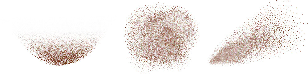  Chocolate and coffee powder, scattered cocoa on a light background. Particles of earth and dust. Brown sand texture.Top view of the cake.