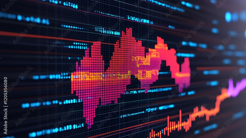 Aufkleber Abstract Digital Data Visualization Dynamic Stock Market Graph with Pixelated Trend Lines