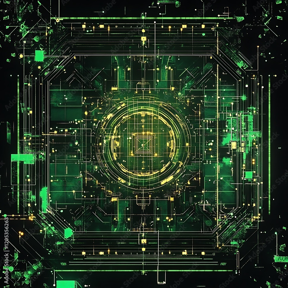 Poster futuristic green and gold circuit board technology abstract background