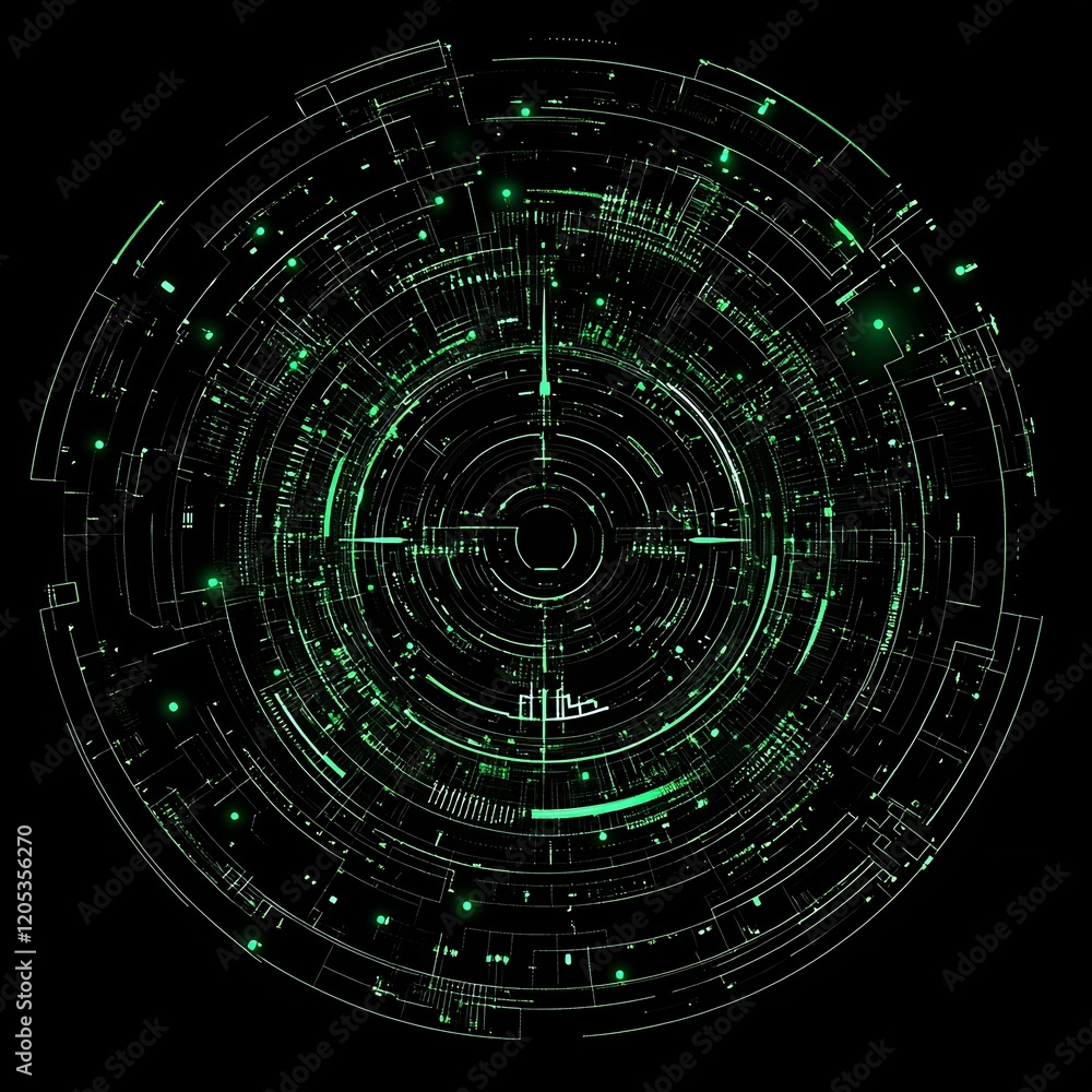 Poster abstract futuristic green technology hud interface circular design
