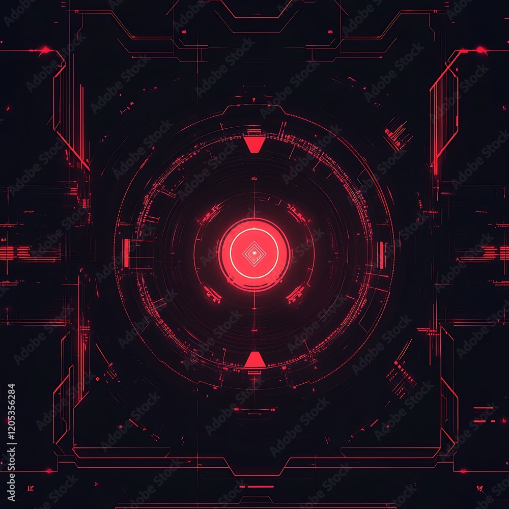 Aufkleber Futuristic Red HUD Interface Sci Fi Technology Digital Display Circular Design Abstract Background