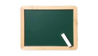 blackboard with green chalkboard and chalk isolated on transparent background