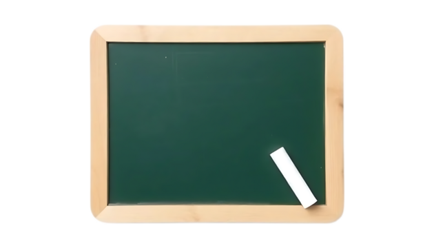 blackboard with green chalkboard and chalk isolated on transparent background
