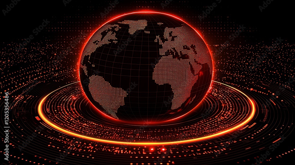 Poster Global Network Technology Futuristic Red Digital Earth with Data Streams