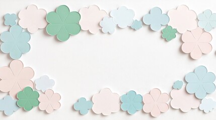 A decorative border of pastel-colored flower cutouts frames a blank space, adding a playful and cheerful touch.