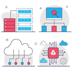 Sleek Linear Database Icons: Modern Data Storage & Management Symbols IT UI UX web SQL DBMS cloud   