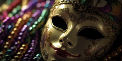 Close-up shot of a mask sitting on a table