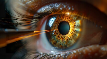 A photo of an eye with a laser treatment overlay