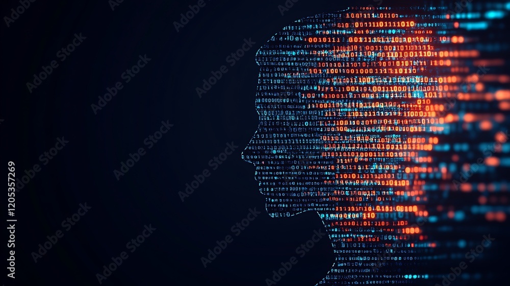 Poster Abstract Digital Human Head Profile Formed by Binary Code Technology Concept