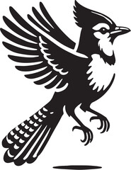 Black Color Blue Jay Silhouette Vector Illustration, Solid White Background. minimal vector design