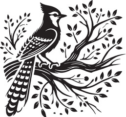 Black Color Blue Jay Silhouette Vector Illustration, Solid White Background. minimal vector design