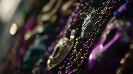 A close-up shot of a bunch of beads with different colors and shapes