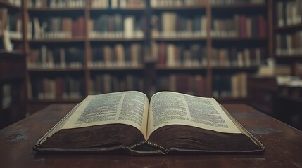 Fototapeta premium A close up of an open book on a table with blurred background