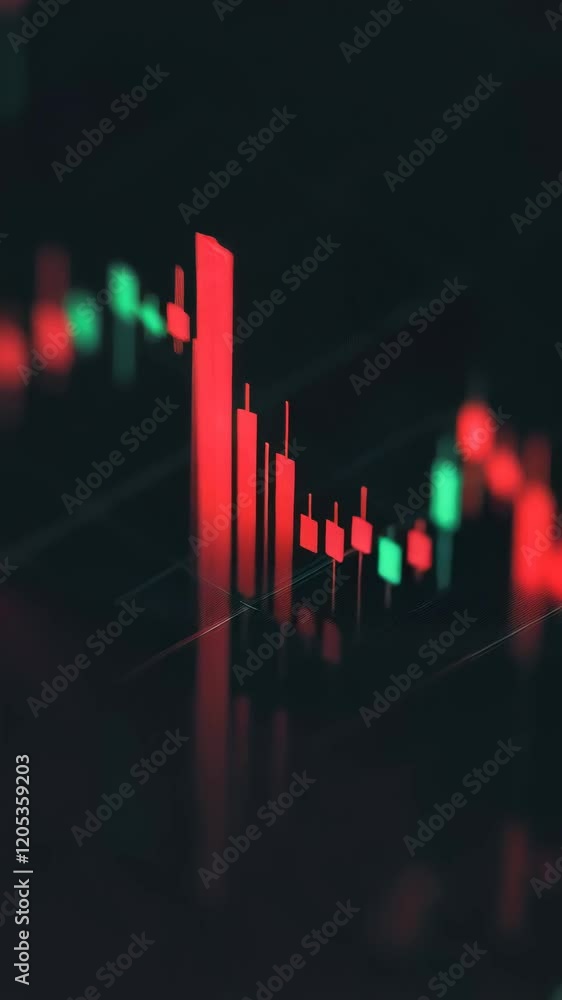 Aufkleber Candlestick chart showing rising and falling values of investments in the stock market, visualizing financial data with red and green indicators on a dark background