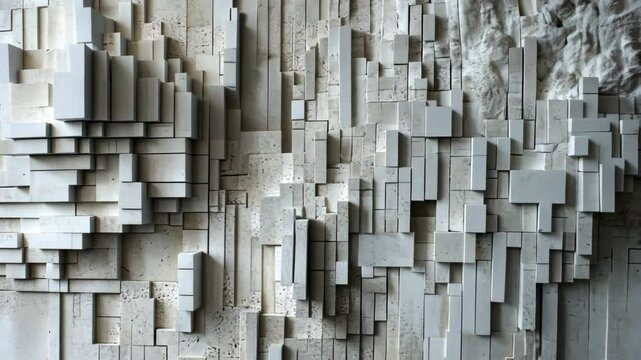 Architectural relief showcasing geometric design in neutral tones against a textured wall