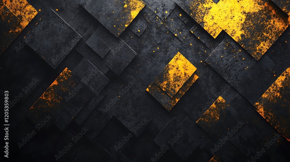 Aufkleber Abstract Dark and Gold Geometric Pattern Textured Squares Background Design
