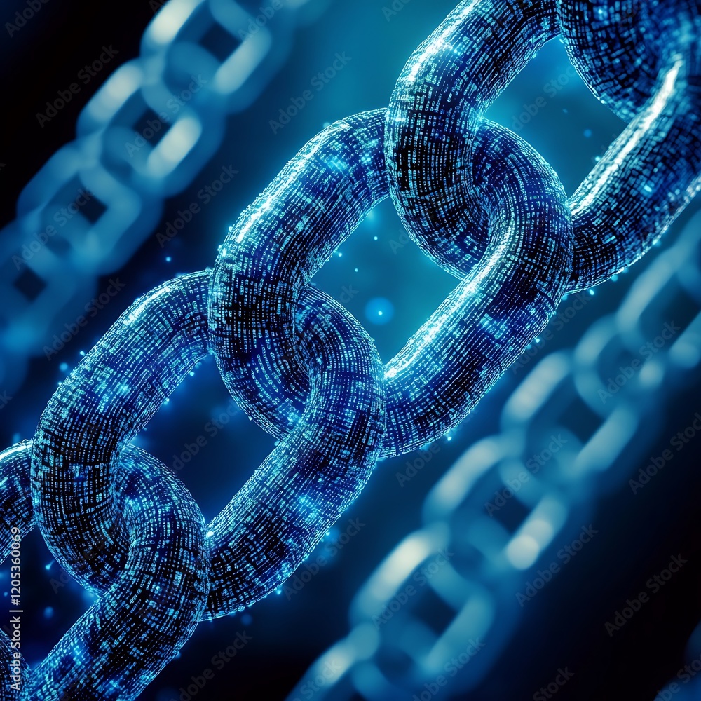 Poster Digital Chain Link Secure Data Network Blockchain Technology Cyber Security Concept