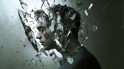 a visual representation of a person with fragmented reflections in mirrors, symbolizing the complexities and variations in behavior associated with personality disorders like borderline and narcissist