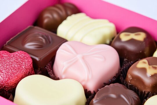 A colorful box filled with various chocolates, perfect for gift-giving or personal indulgence
