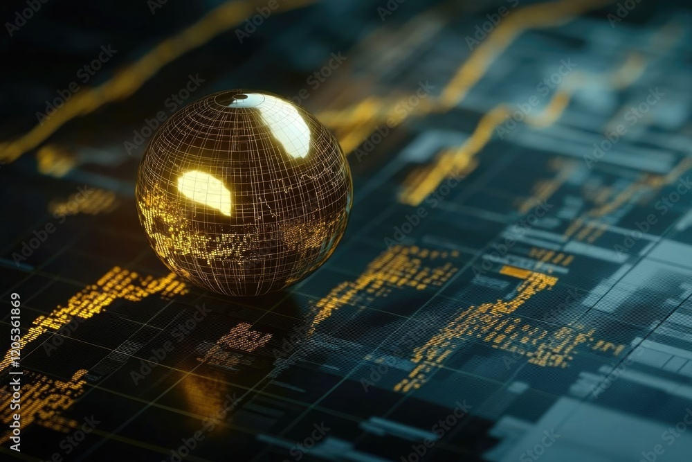 Poster a close-up of a golden sphere on a circuit board, suitable for tech-related projects and designs