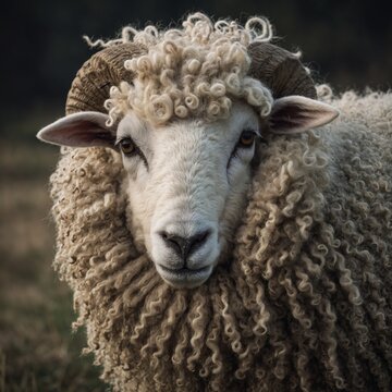 A sheep with exaggeratedly long and curly wool.