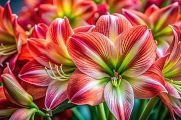 Obraz premium Macro lens captures a vibrant red amaryllis, showcasing its stunning, intricate details.