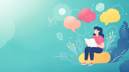 an image that visually represents the concepts of CBT, with thought bubbles showing negative thoughts transforming into positive affirmations, alongside tools like journals and coping strategies in a 