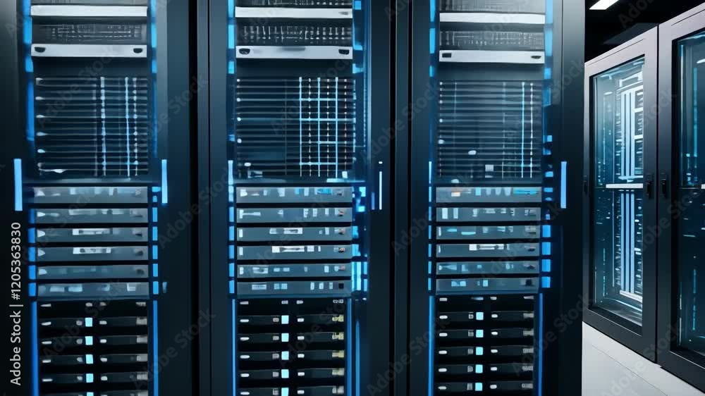 Aufkleber rows of modern servers in dimly lit room showcasing advanced technology and efficient data managemen