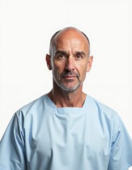 Obraz premium portrait of a bald man cancer survivor smiling isolated on white background. Generate AI