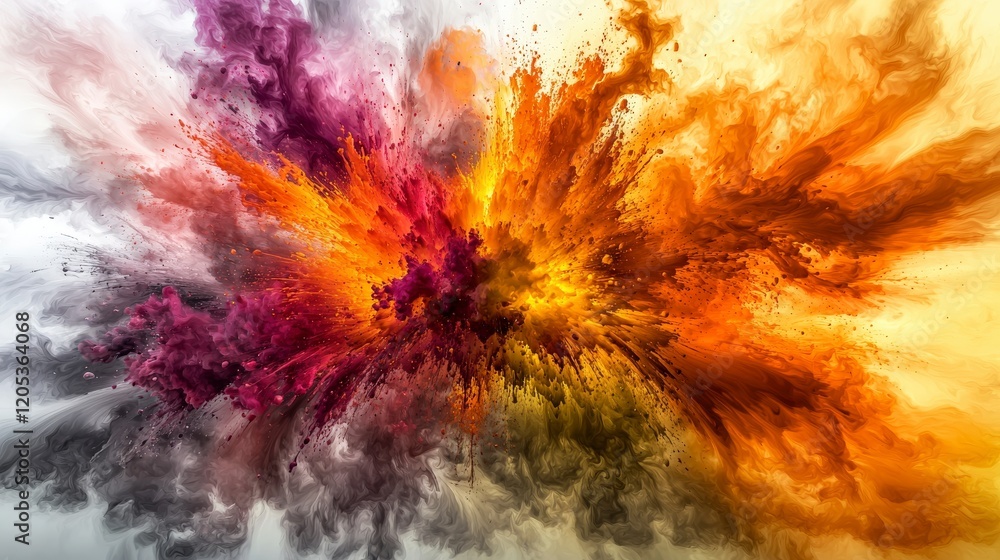 Poster Volcanic eruption abstract art digital creation vivid colors explosive composition dynamic perspective visual energy